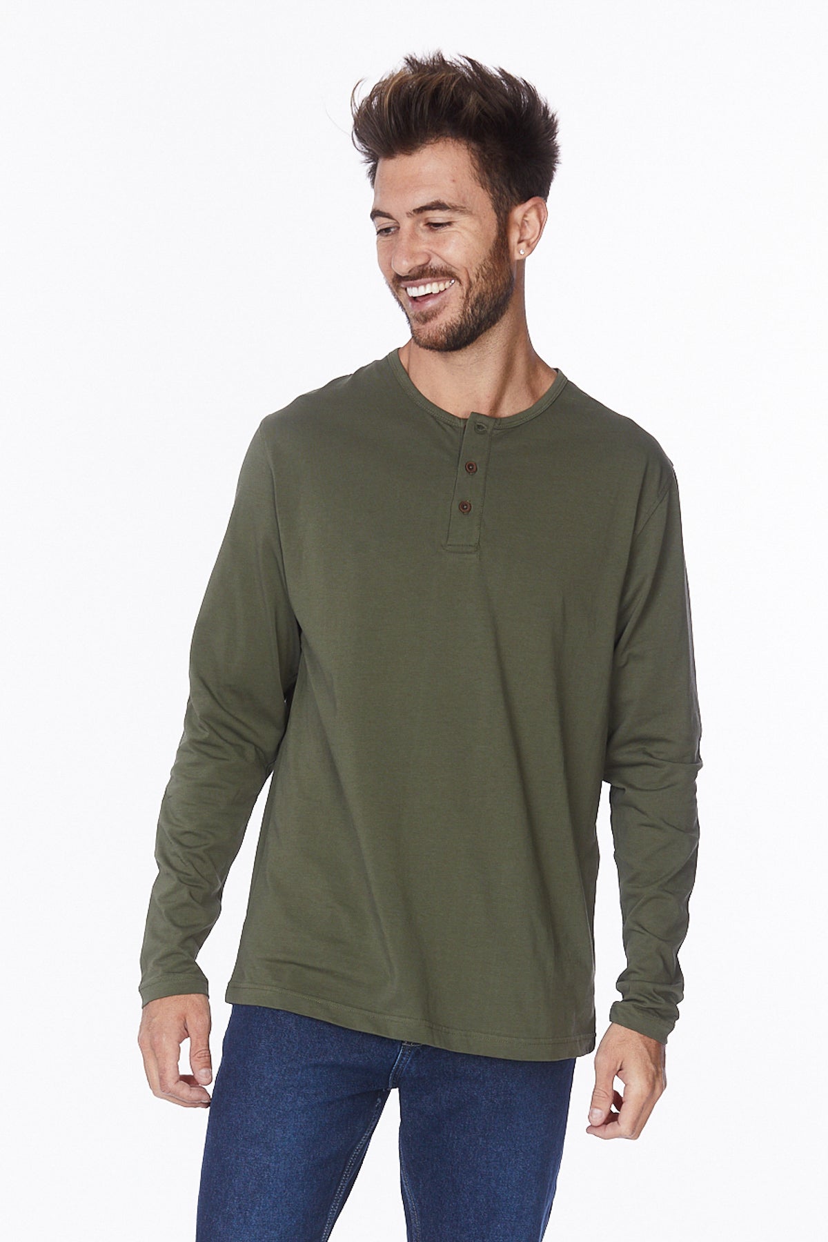 Henley Long Sleeves T-Shirt #Olive