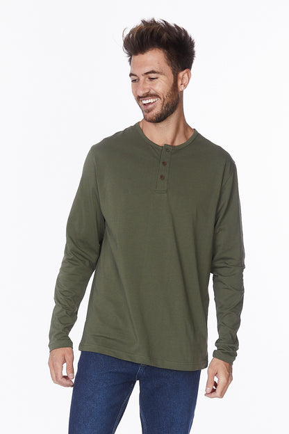 Henley Long Sleeves T-Shirt #Olive
