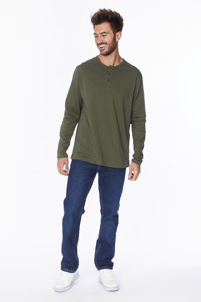 Henley Long Sleeves T-Shirt #Olive