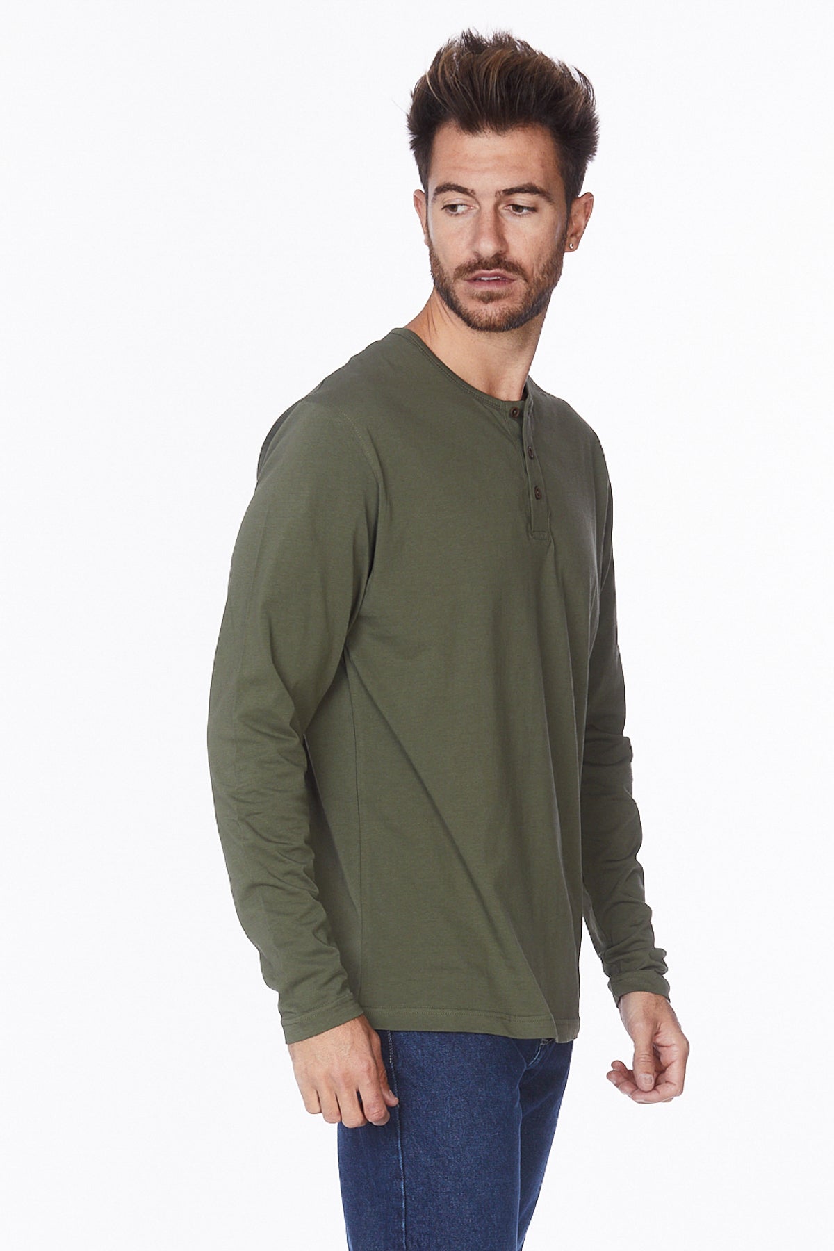 Henley Long Sleeves T-Shirt #Olive
