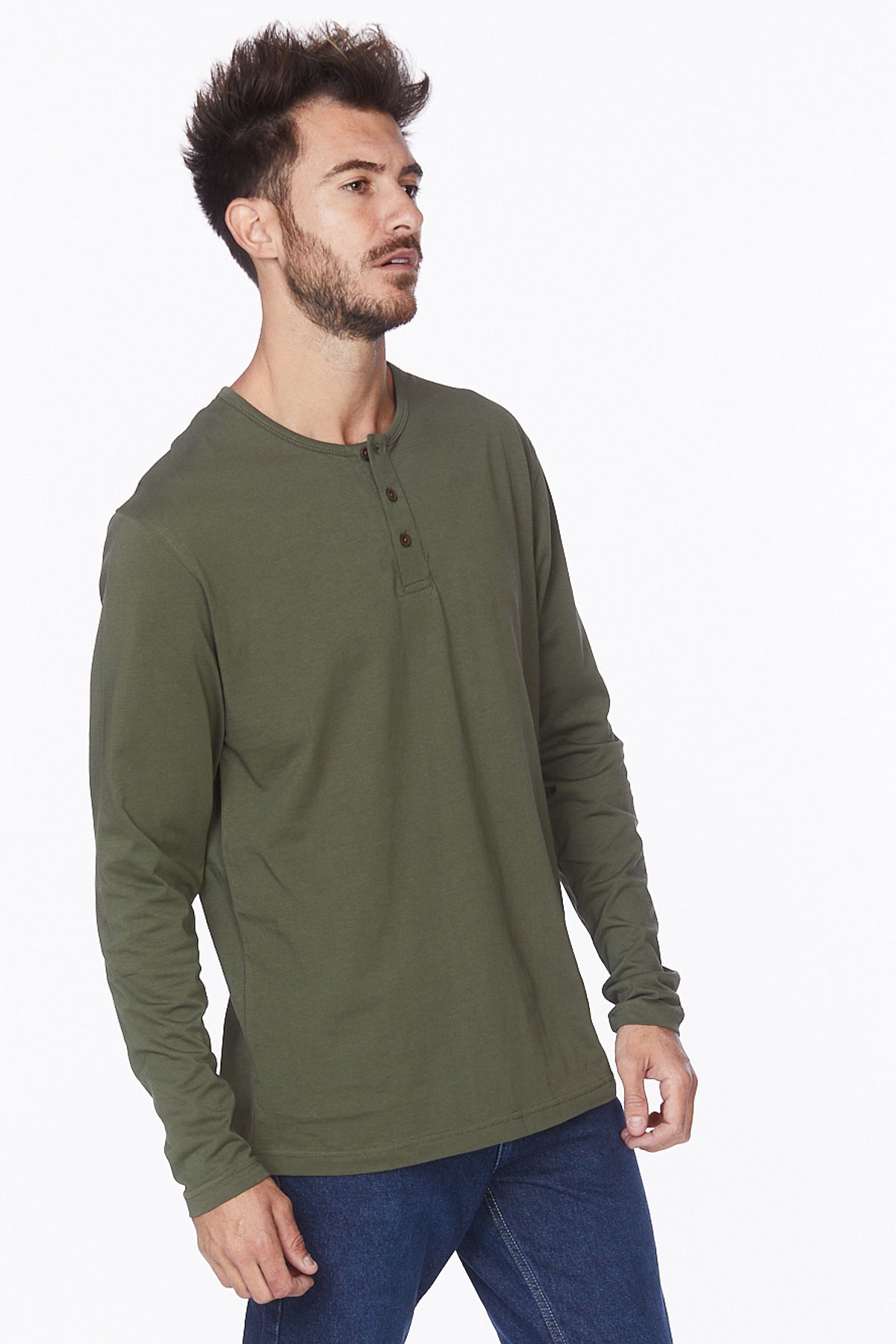 Henley Long Sleeves T-Shirt #Olive