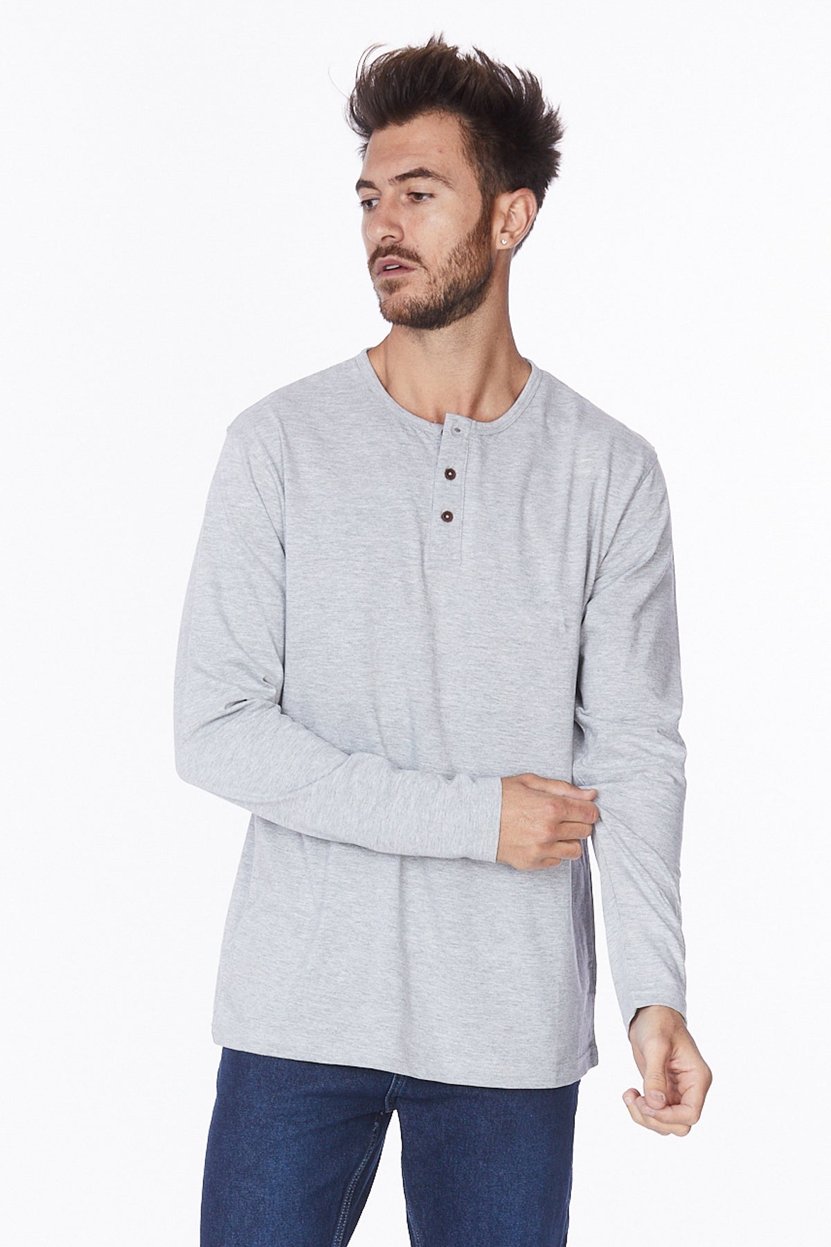 Henley Long Sleeves T-Shirt #Light Gray