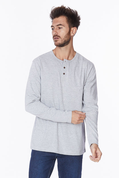 Henley Long Sleeves T-Shirt #Light Gray