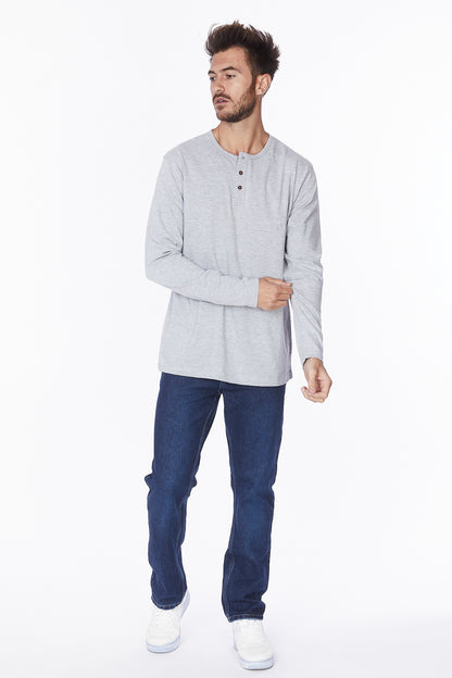 Henley Long Sleeves T-Shirt #Light Gray