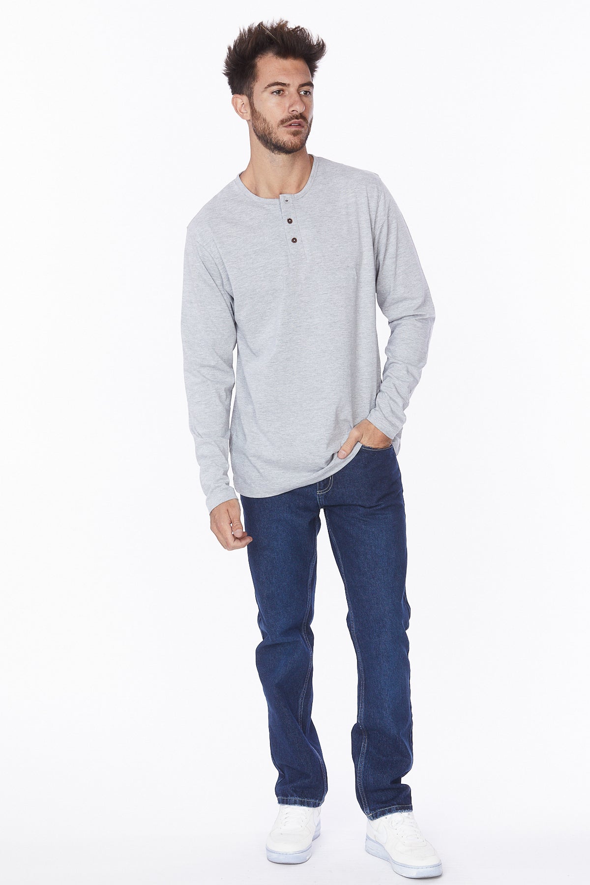 Henley Long Sleeves T-Shirt #Light Gray