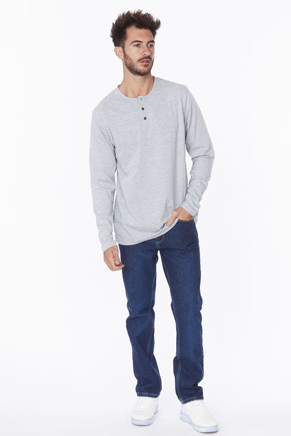 Henley Long Sleeves T-Shirt #Light Gray