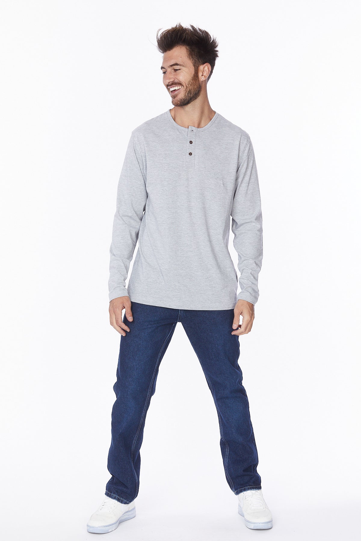 Henley Long Sleeves T-Shirt #Light Gray
