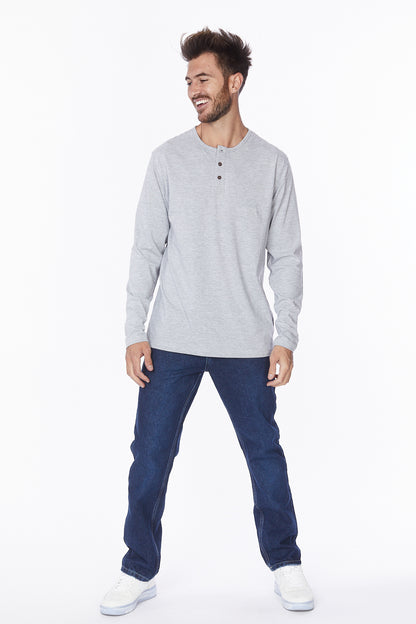 Henley Long Sleeves T-Shirt #Light Gray