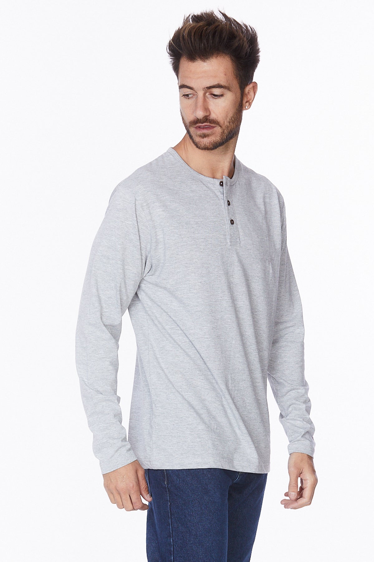 Henley Long Sleeves T-Shirt #Light Gray
