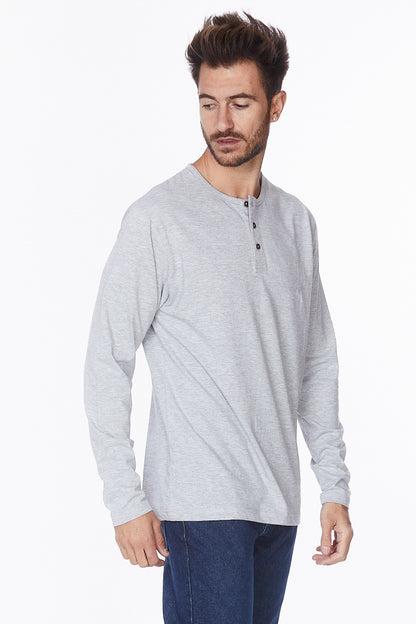 Henley Long Sleeves T-Shirt #Light Gray