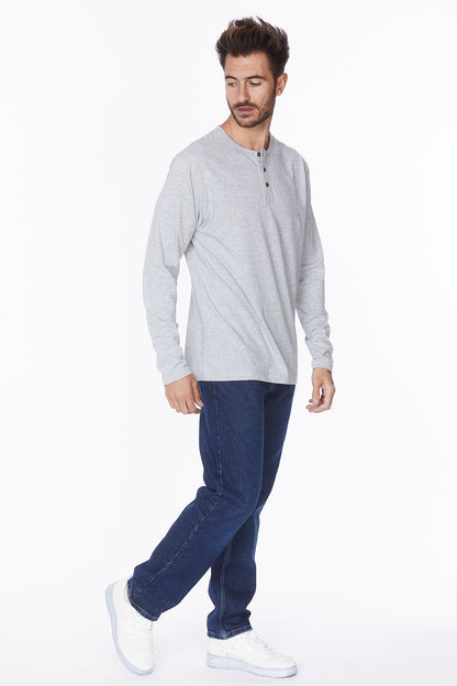 Henley Long Sleeves T-Shirt #Light Gray