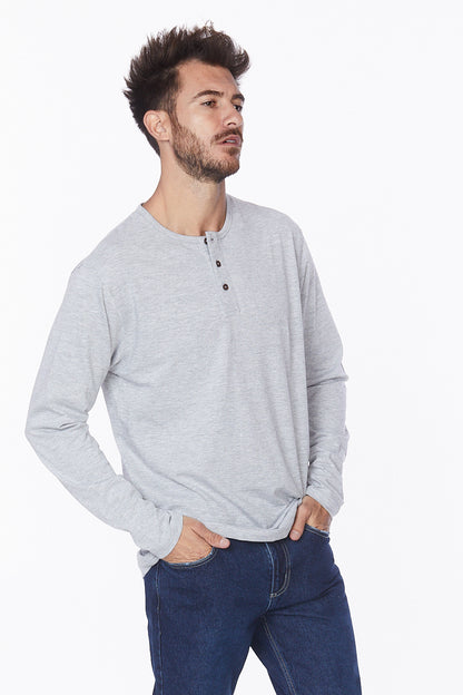 Henley Long Sleeves T-Shirt #Light Gray