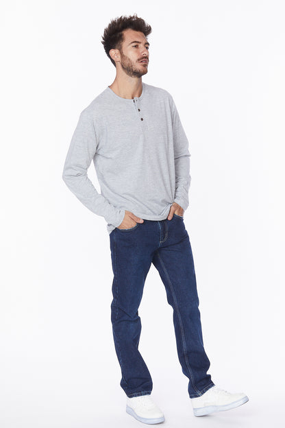 Henley Long Sleeves T-Shirt #Light Gray