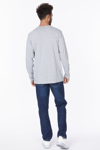 Henley Long Sleeves T-Shirt #Light Gray