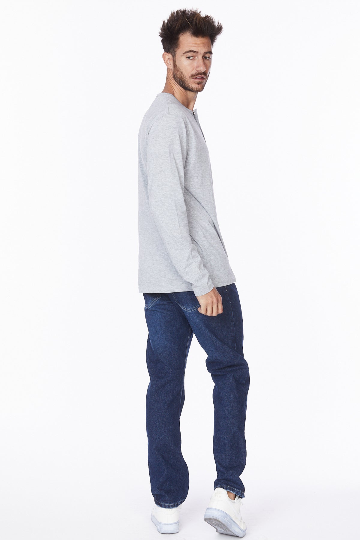 Henley Long Sleeves T-Shirt #Light Gray