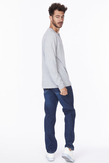 Henley Long Sleeves T-Shirt #Light Gray