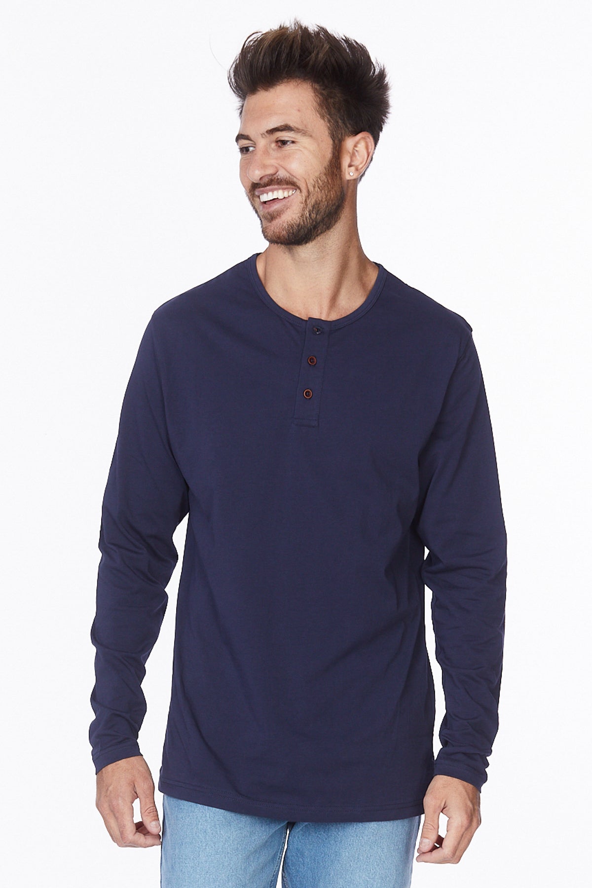 Henley Long Sleeves T-Shirt #Navy