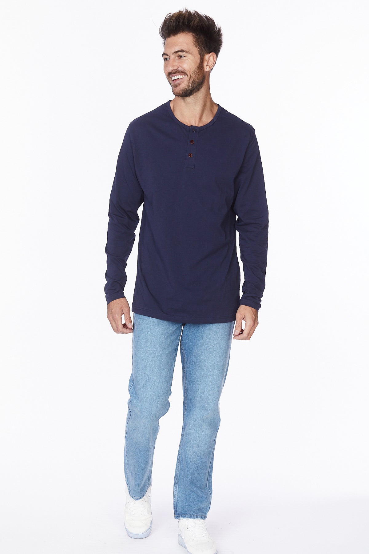 Henley Long Sleeves T-Shirt #Navy