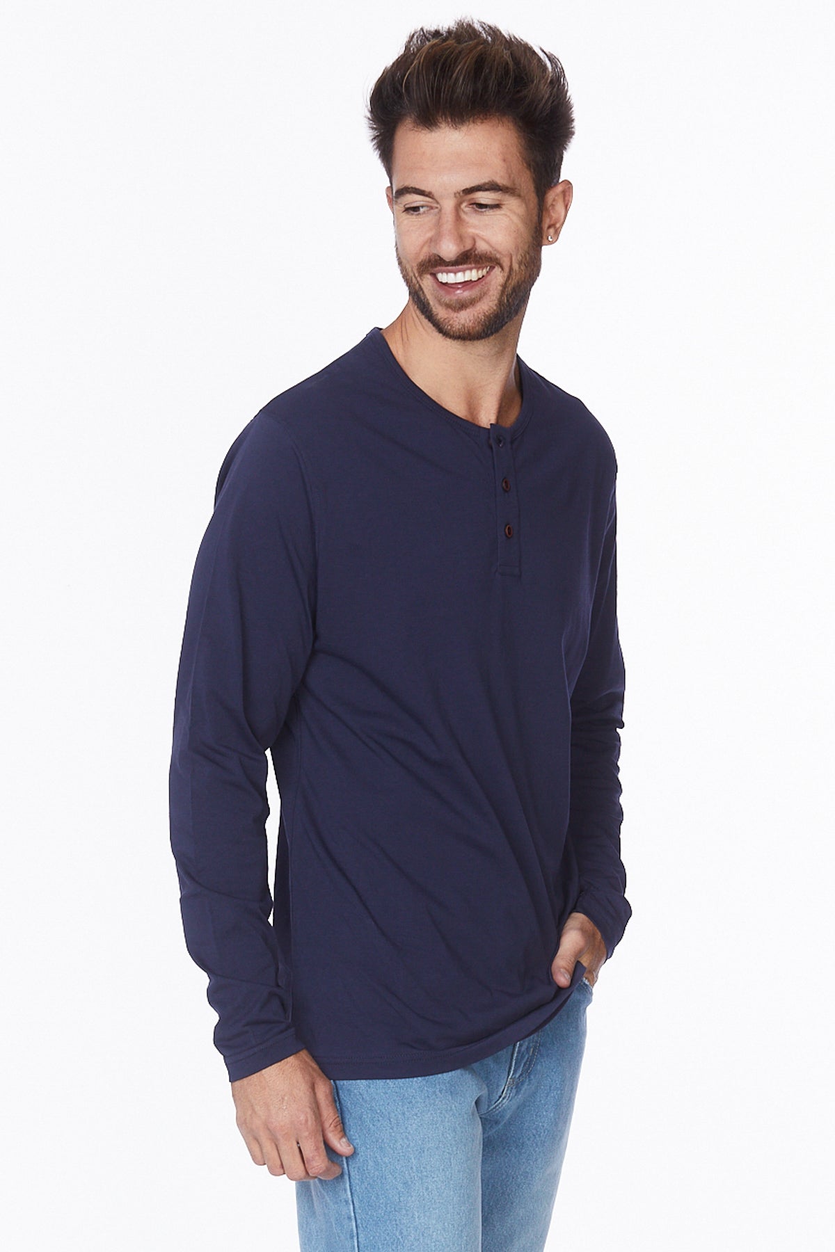 Henley Long Sleeves T-Shirt #Navy
