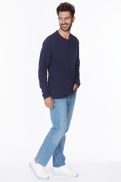 Henley Long Sleeves T-Shirt #Navy