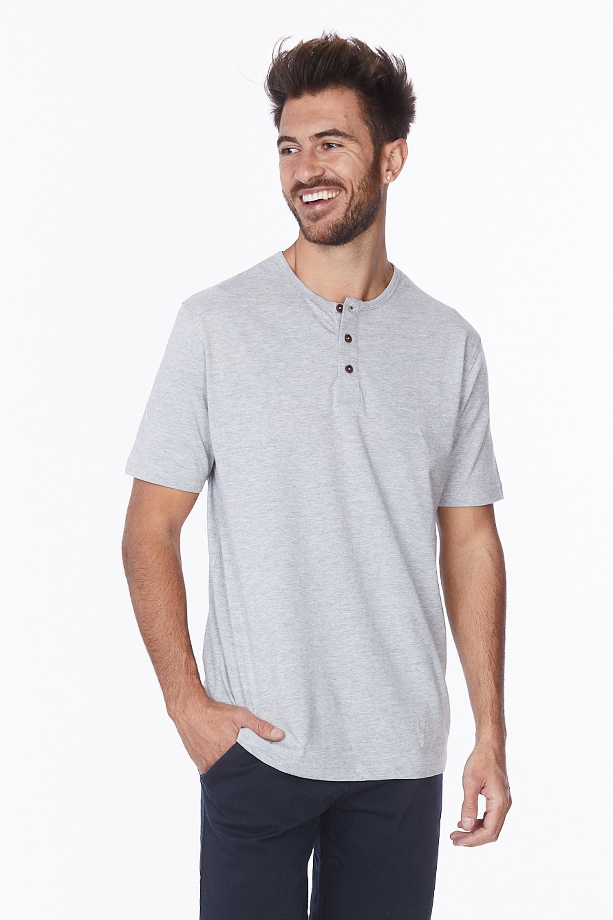 Men's Henley Short Sleeve T-Shirt #Grey