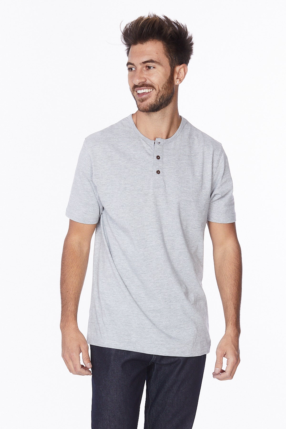 Men's Henley Short Sleeve T-Shirt #Grey