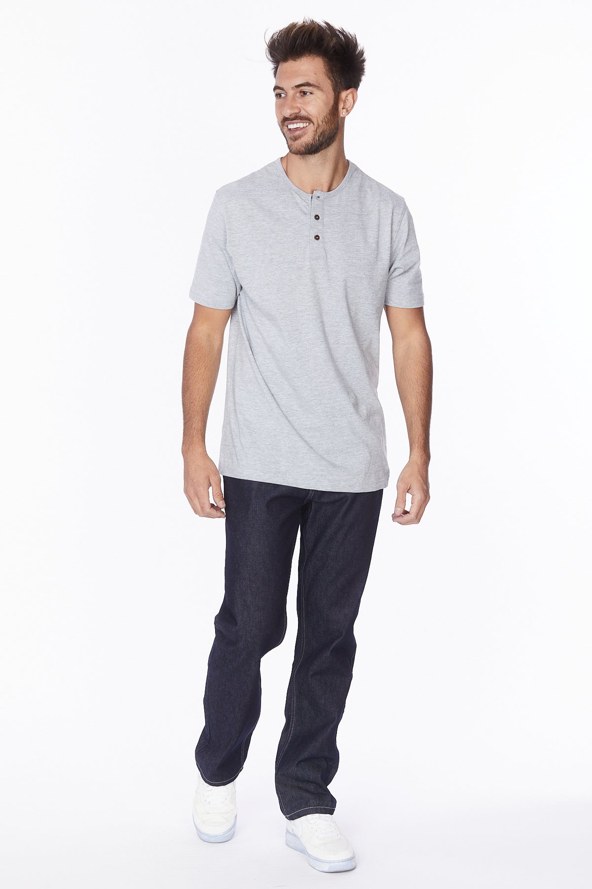 Men's Henley Short Sleeve T-Shirt #Grey