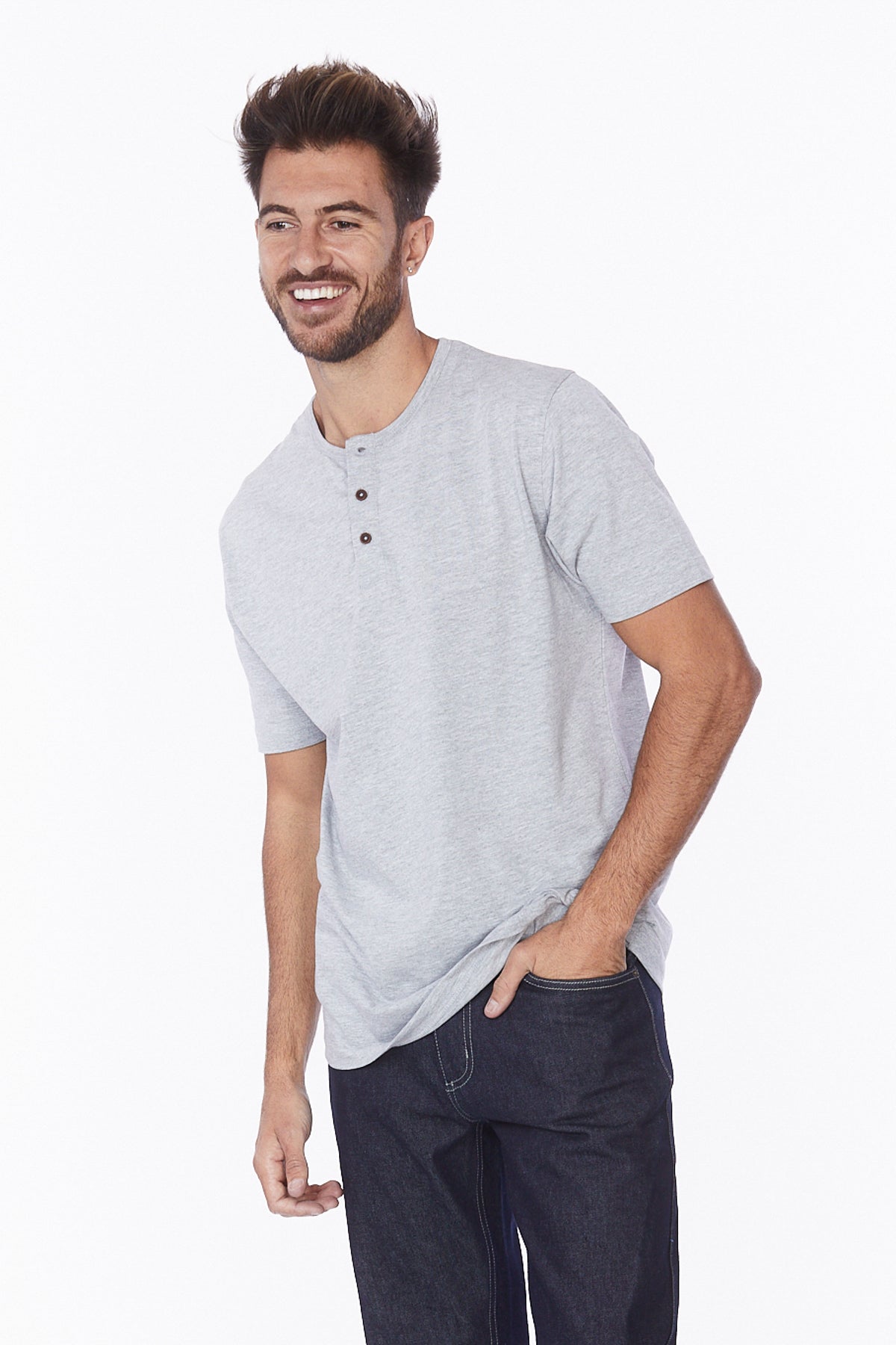 Men's Henley Short Sleeve T-Shirt #Grey