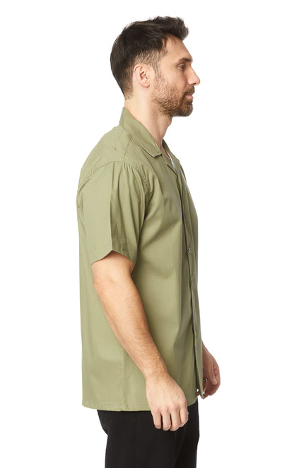 Men's Solid Flat Collar Shirt #Green