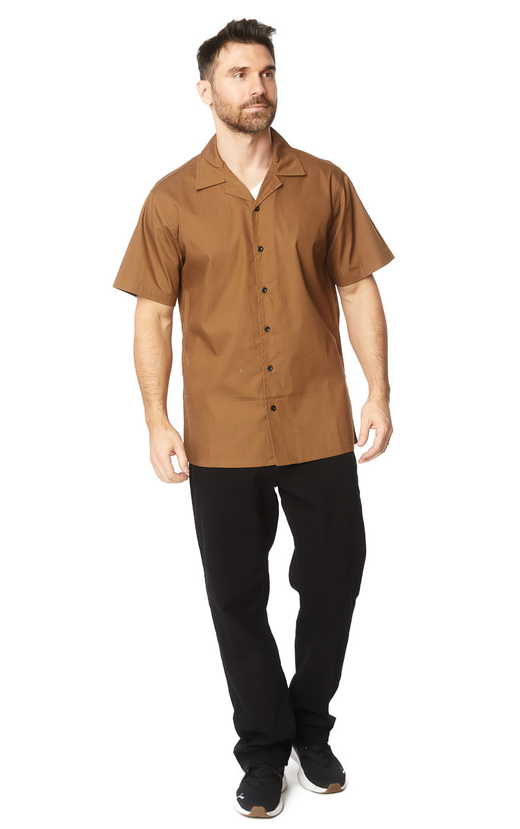 Men's Solid Flat Collar Shirt #Brown