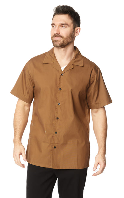 Men's Solid Flat Collar Shirt #Brown