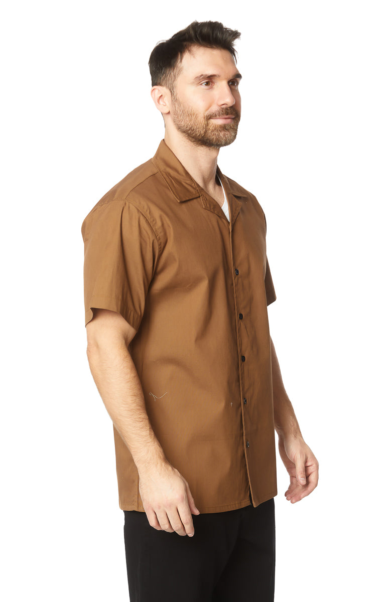 Men's Solid Flat Collar Shirt #Brown