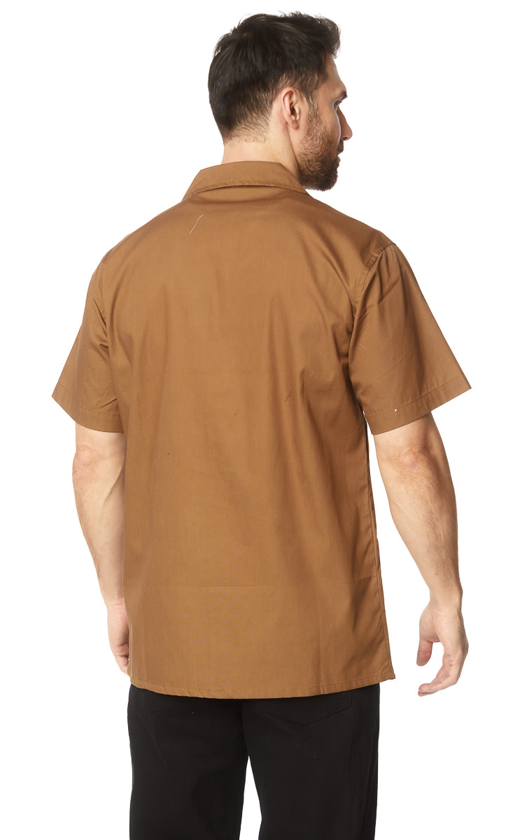 Men's Solid Flat Collar Shirt #Brown