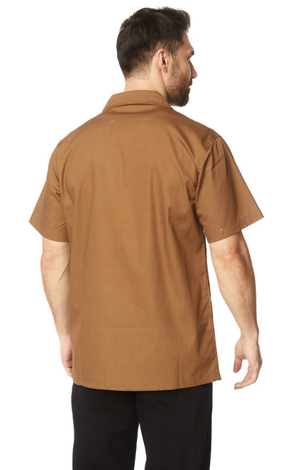Men's Solid Flat Collar Shirt #Brown