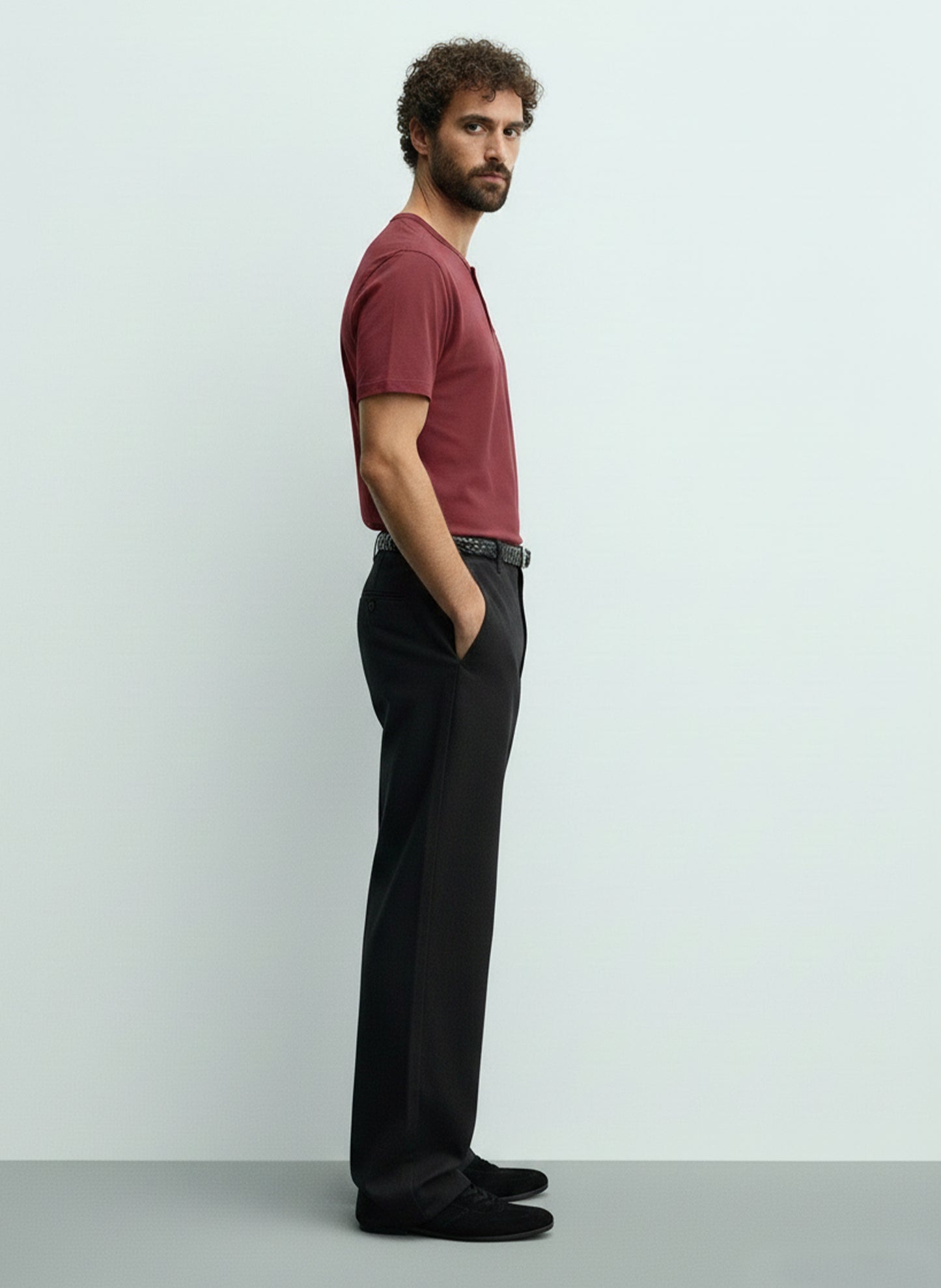 Men's Henley Short Sleeve T-Shirt #Burgundy