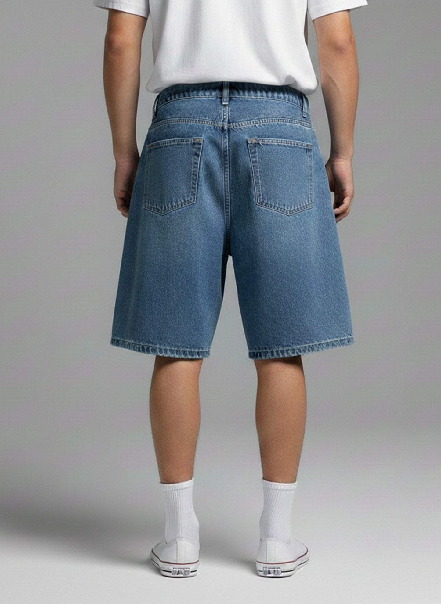 BAGGY FIT DENIM SHORTS (MIDUM BLUE)