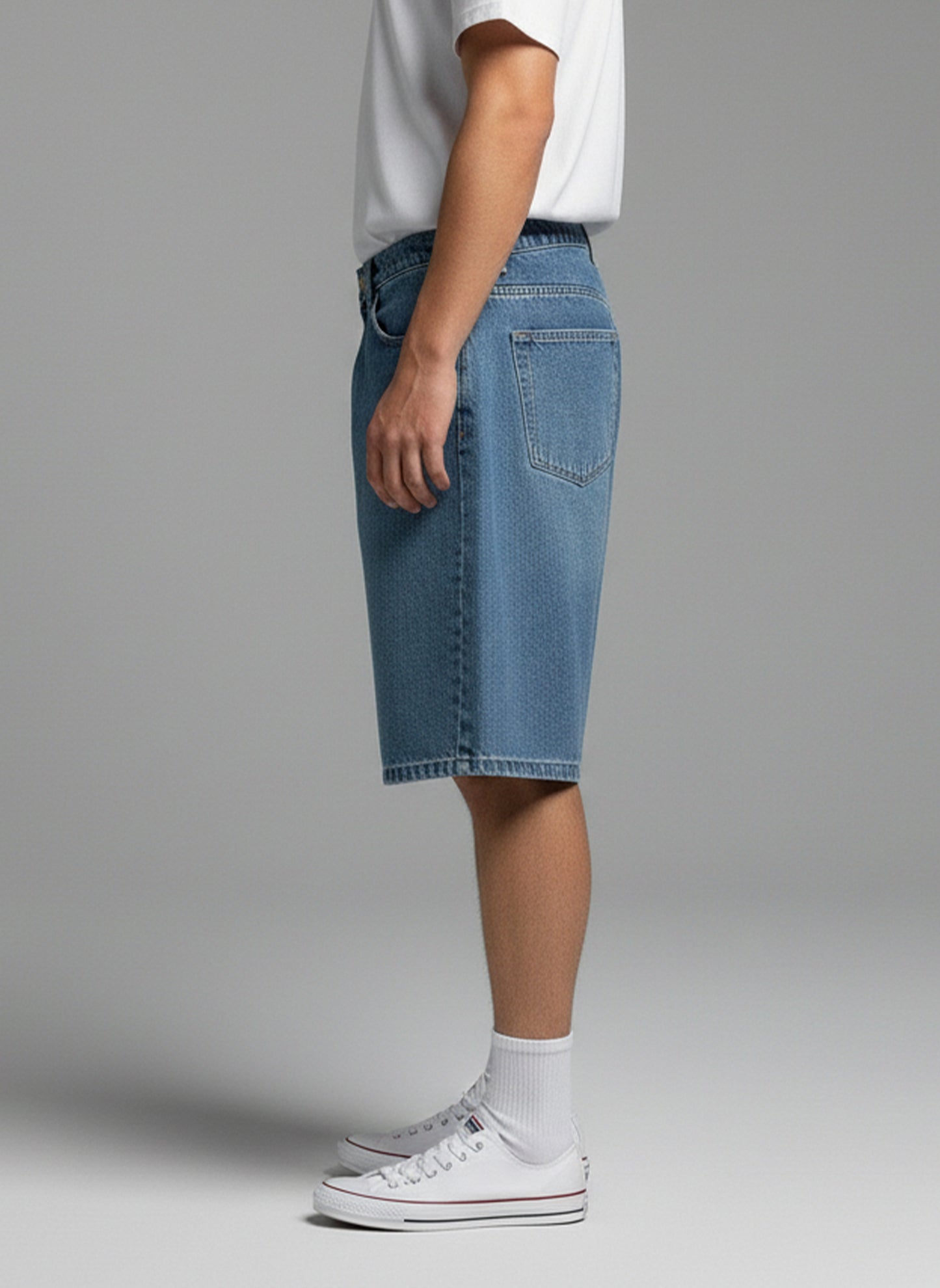 BAGGY FIT DENIM SHORTS (MIDUM BLUE)
