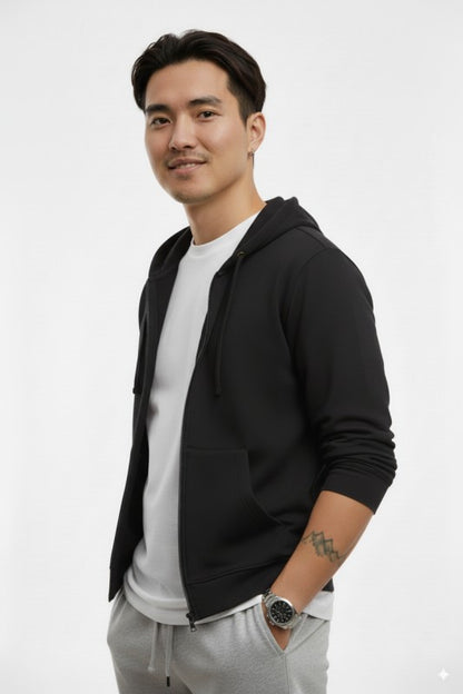 Unisex Fleece Zipper Hoodie #Black