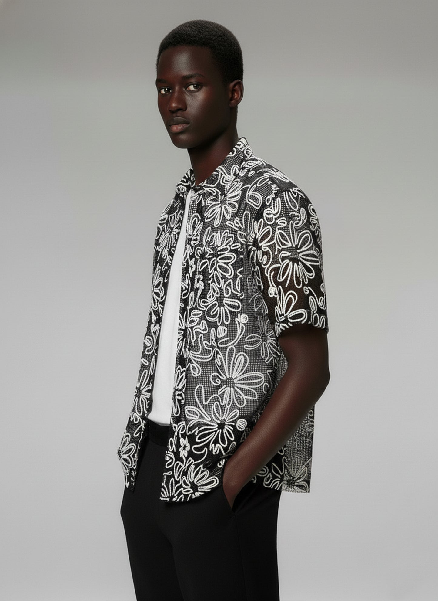 Men's Crochet Short Sleeve Shirt - #4418