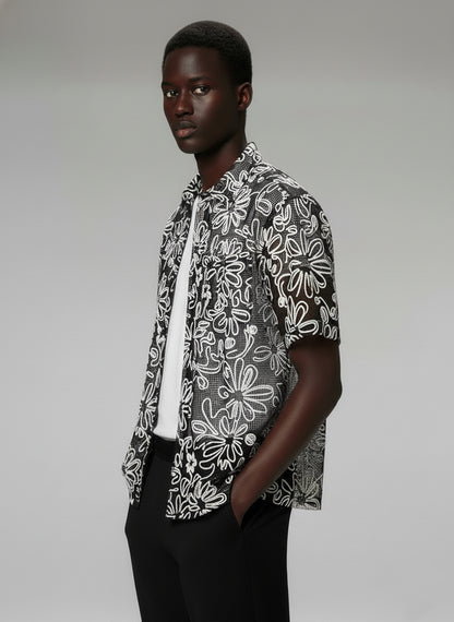 Men's Crochet Short Sleeve Shirt - #4418