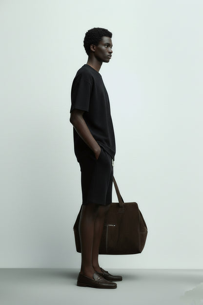 Men's Short Sleeve Textured T-Shirt & Shorts (Black)