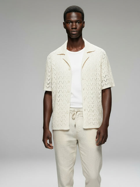 Crochet Short Sleeve Shirt - #4078