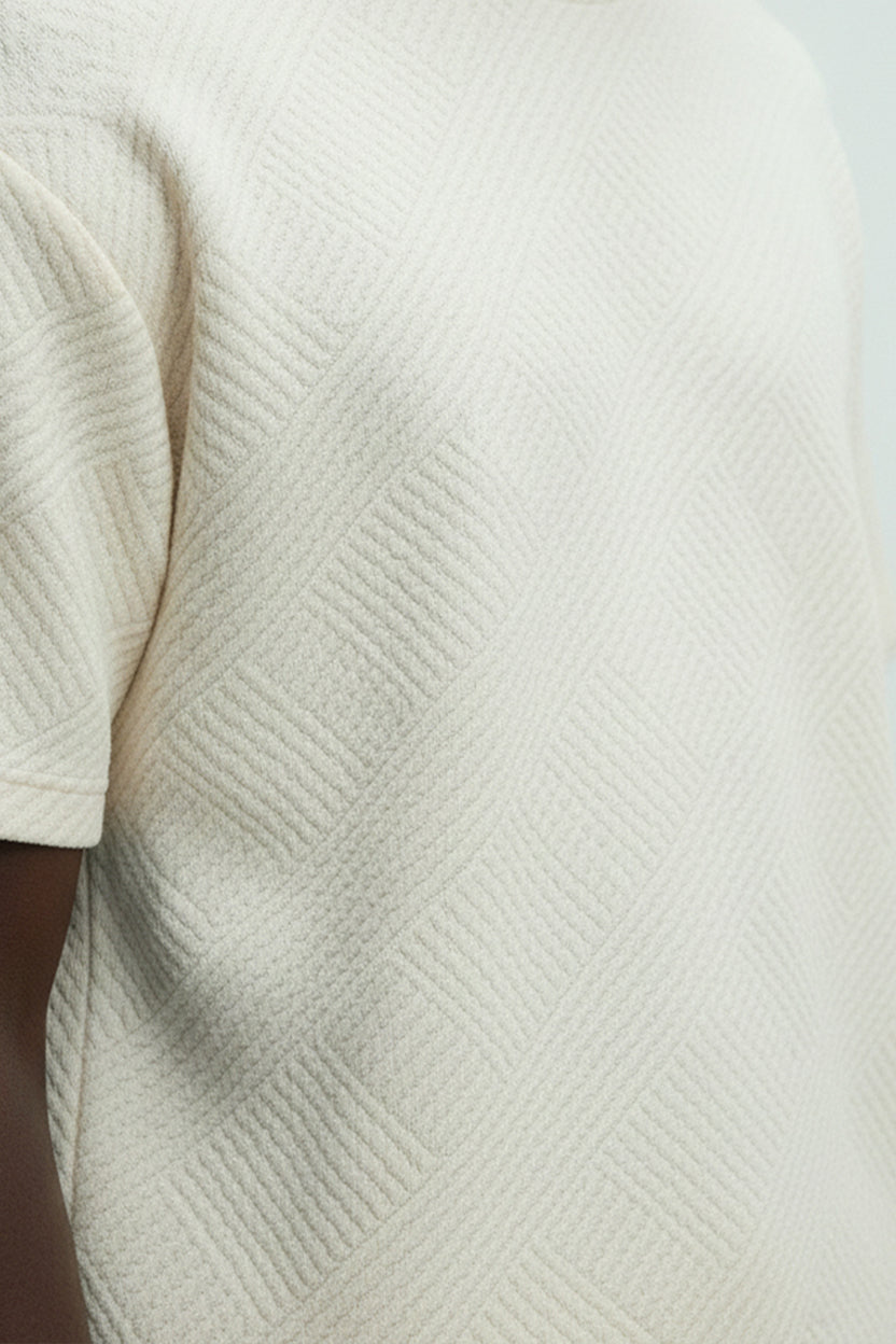 Men's Short Sleeve Textured T-Shirt & Shorts (Ivory)
