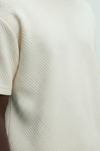 Men's Short Sleeve Textured T-Shirt & Shorts (Ivory)
