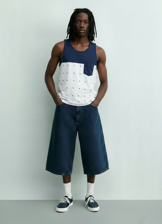 White Navy Pocket Tank Top