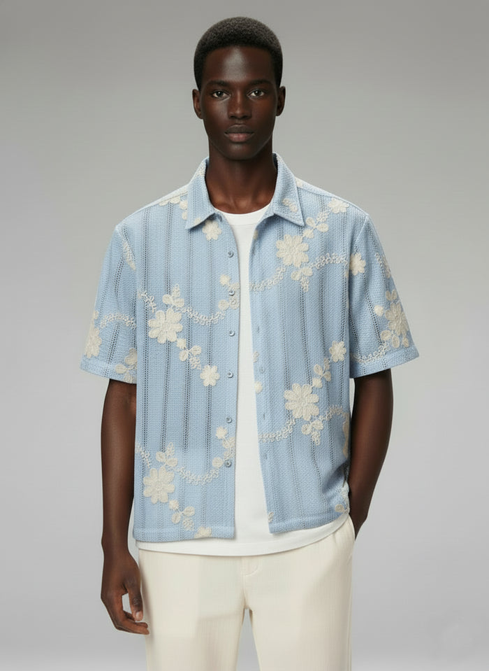 Men's Crochet Short Sleeve Shirt - #4413