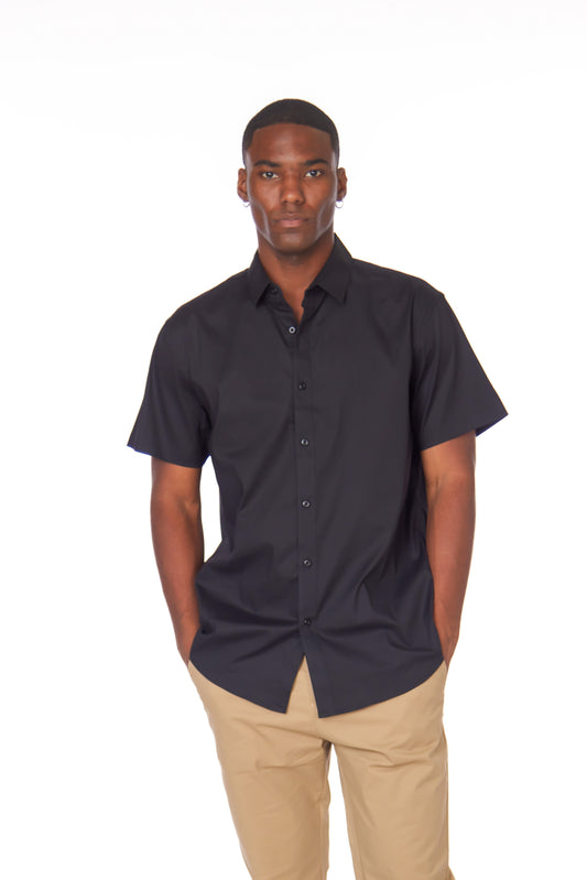 Men's Cotton Stretch Short Sleeve Solid Shirt