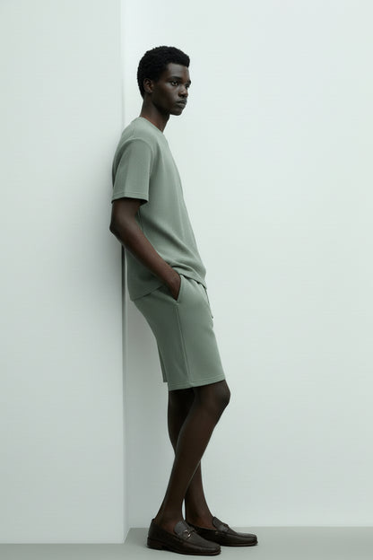 Men's Short Sleeve Textured T-Shirt & Shorts (Green)