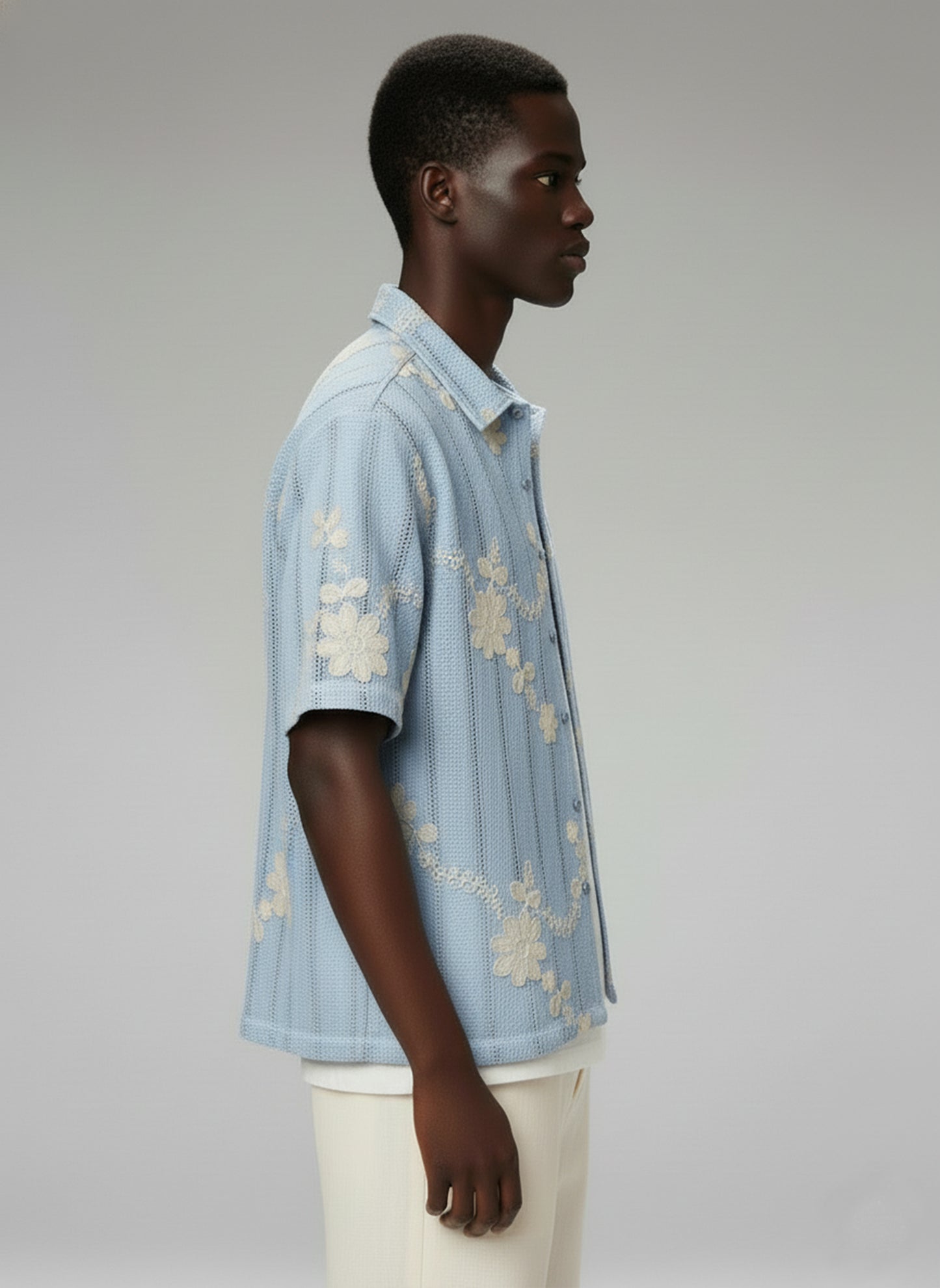 Men's Crochet Short Sleeve Shirt - #4413