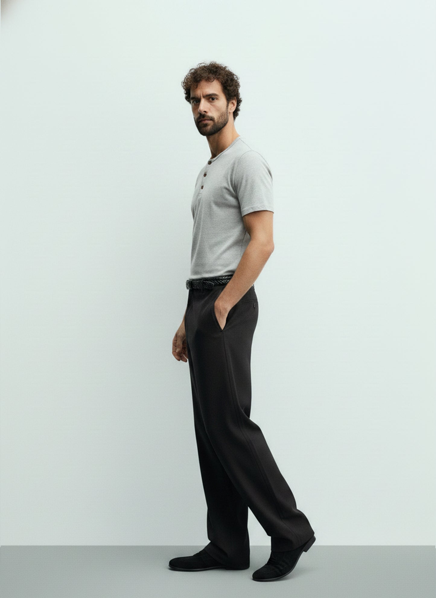 Men's Henley Short Sleeve T-Shirt #Grey
